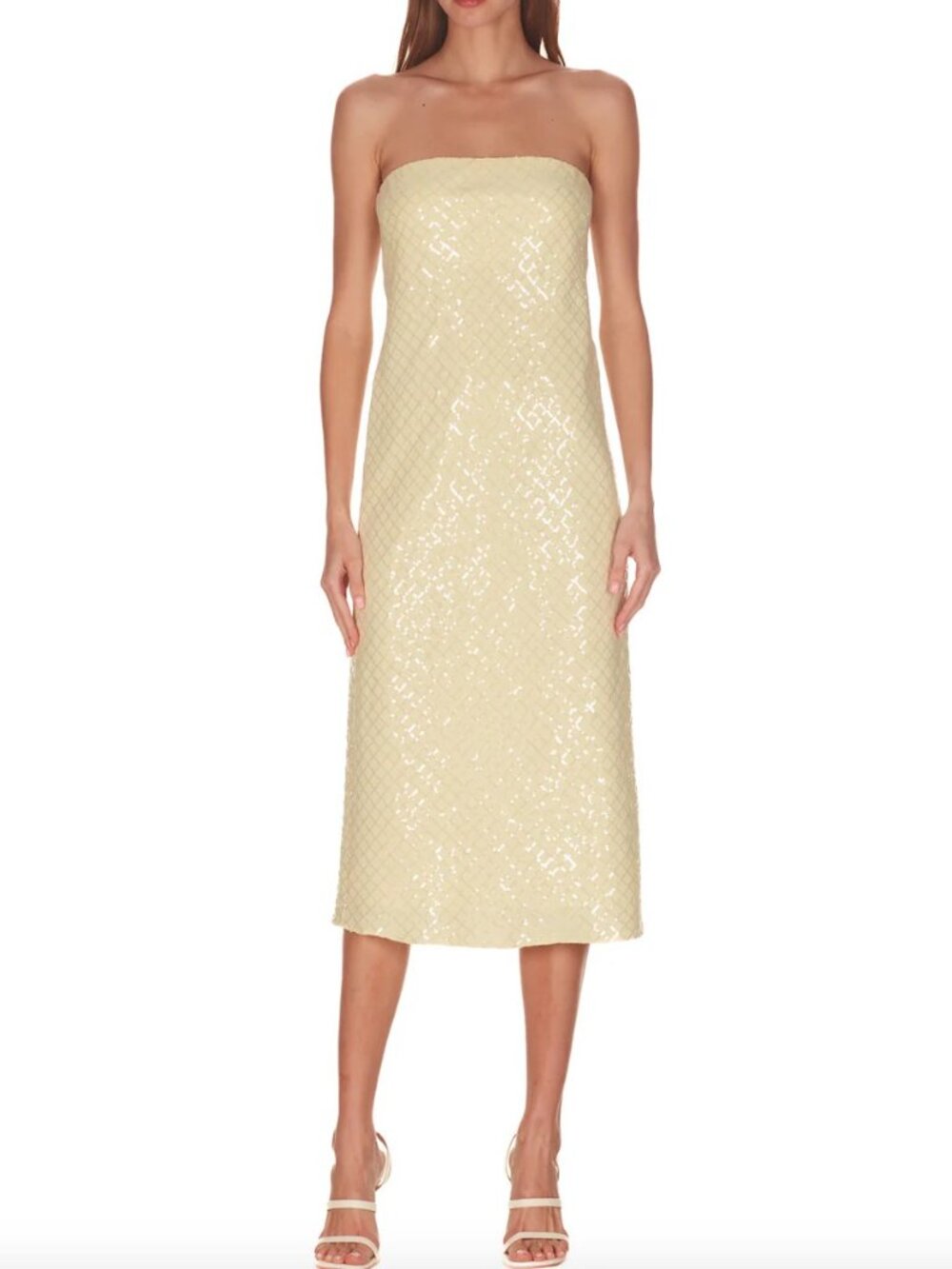 Amanda Uprichard Shiran Sequin Strapless Dress in butter yellow Size XS NWT